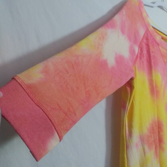 Ruby Rd  Pink and Yellow Tie-Dye Lightweight Pull Over Sweatshirt Top Size L - Picture 3 of 8